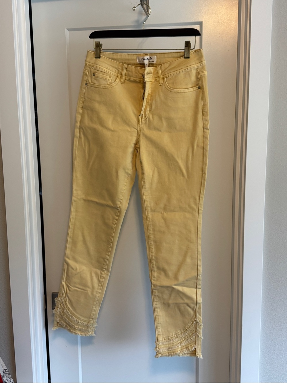 Charlies Lemon Yellow Cropped Fringe Hem Jeans